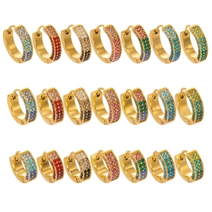 Orecchini huggie in acciaio inossidabile placcato oro 18k con pietre di zircone colorate