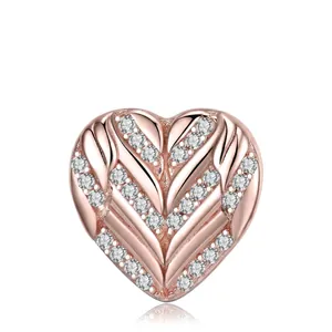 925 Sterling Silver Wing Heart Pendant Charm Inlaid Zirconia Rose Gold Electroplated Jewelry For Bracelet Necklace Women Gift