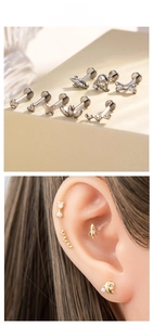 Titanium flat back stud earrings set with heart, butterfly, and creative icons