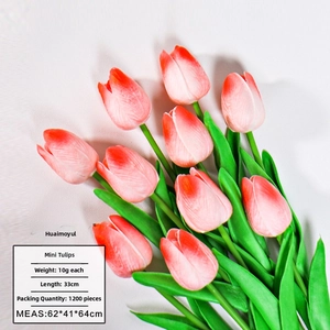 Close-up of artificial mini tulips showing natural pink petals and 33cm green stems