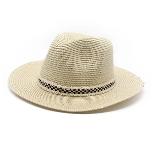 Classic summer straw fedora with checkerboard band for sun protection outdoors