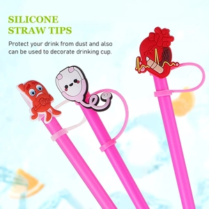 Silicone straw covers with nurse theme designs on pink straws for cup decoration