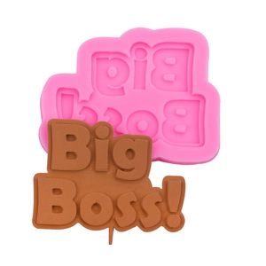 Pink silicone mold with Big Boss text for chocolate cake toppers and fondant decor
