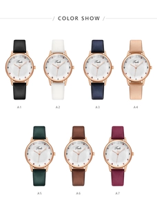 Detailed color show of seven colorful leather straps and rose gold women's watches