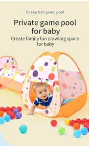 Three-in-one children's play tent with colorful ocean ball pool and crawl tunnel