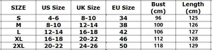 Tabella taglie dettagliata per abito stampato a maniche lunghe con scollo a V US UK EU