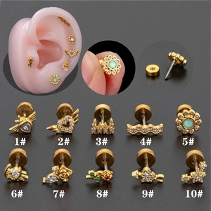 Pendientes de Cartílago de Acero Inoxidable Cobre Circonia Corazón Flor Alas Piercing para Mujer Joyería de Nicho