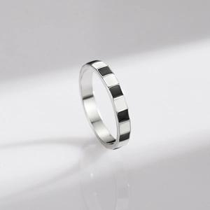 Classic S925 sterling silver ring with black and white checkered patterns in a minimal design
