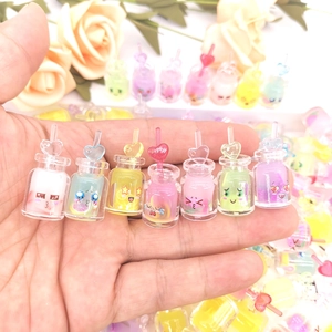 Luminous Mini Drink Bottle Keychain Cute Expression Resin Bag Pendant Heart Straw DIY Craft Ornament For Kids Friends
