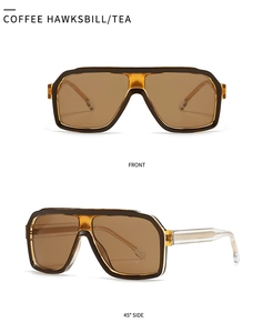 Dual view of vintage square sunglasses in coffee hawksbill frame with tea lenses