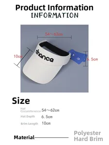 Detailed size chart and material specs for the white sporty open top sun hat