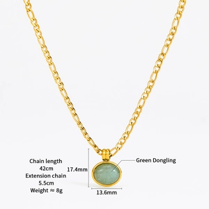 Detailed size specifications for the gold Figaro chain necklace with green aventurine pendant