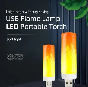 USB LED flame night light with realistic dynamic flickering effect for cozy atmosphere