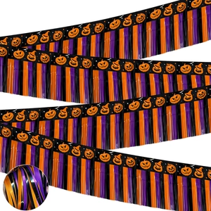Bannière Halloween Franges Métalliques Imprimé Citrouille Chapeau De Sorcier Guirlande Décoration De Fête Effrayant