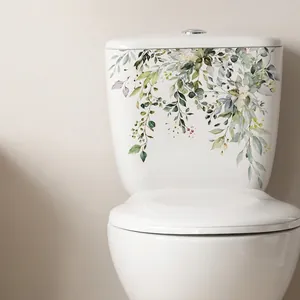 Toilet Sticker Waterproof PVC Floral Green Plant Wall Sticker For Bathroom Toilet Tank Lid Decoration Self Adhesive Removable