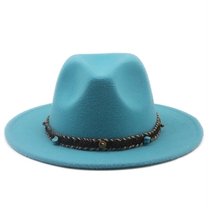 Sky blue wide brim fedora hat with turquoise beaded woven band for men and women