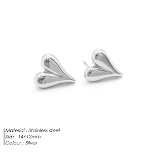 Boucles d'oreilles cœur en acier inoxydable argenté poli, dimensions 14x12mm chic