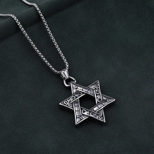 Star Of David Pendant Necklace Stainless Steel Vintage Carved Hexagram Openwork Viking Gothic Jewelry For Men