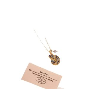 French vintage style gold chain necklace with blue enamel nautilus shell pendant
