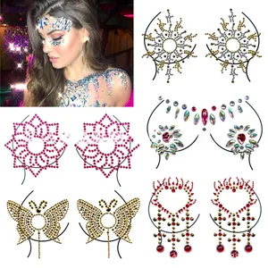 Set of crystal chest and face gem stickers in various shapes for festive body decoration
