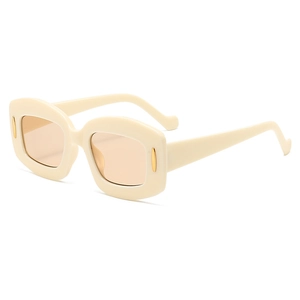 Chic Y2K chunky rectangle sunglasses in beige with gold accents and brown lenses