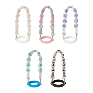 Handmade woven daisy water bottle lanyard with silicone ring in five vibrant colors