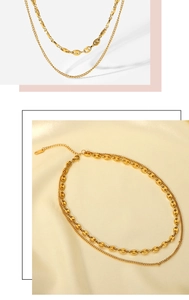 Close-up of 18K gold plated double layer necklace with pig nose links and lobster clasp
