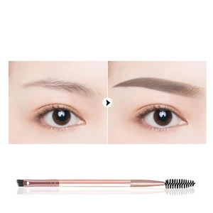 Dual-ended eyebrow brush with angled head and spoolie featuring a rose gold handle