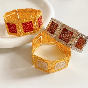 Vintage enamel square mosaic bracelets in gold and silver finish with relief patterns