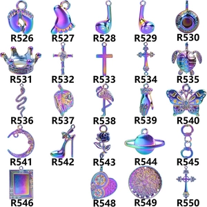 Grid view of mixed metal pendants in rainbow iridescent finish for DIY jewelry crafting