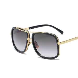 Fashion oversized double bridge sunglasses with black gold frame and gradient lenses