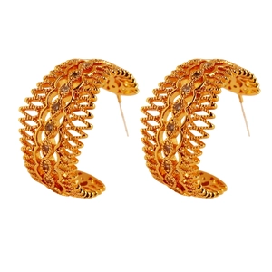 French vintage hollow lace gold C-shaped hoop earrings with sparkling zircon inlay