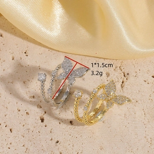 Minimalist butterfly ring with zircon in 14K gold and silver plating finish