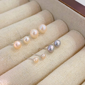 S925 Sterling Silver Natural Freshwater Pearl Stud Earrings in Various Sizes and Colors