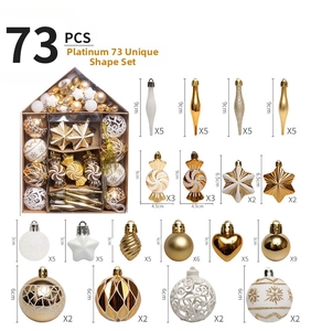 Detail of 73pcs white and gold Christmas ornament set with various shapes and sizes
