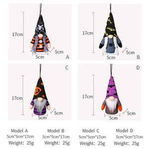 Dimensions détaillées des pendentifs gnomes d'Halloween de 17cm avec éléments de fête
