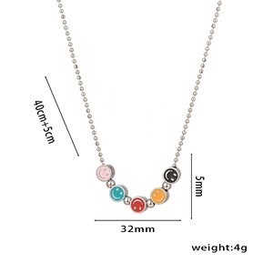 Detailed view of titanium steel chain with colorful mini smile charms and size measurements