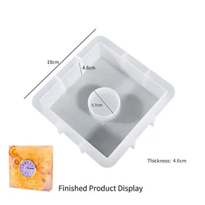 Detail view of 18cm square silicone mold for resin clock with 4.6cm depth dimensions