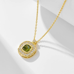 S925 Sterling Silver Square Zirconia Pendant Necklace For Women Luxury Green Gemstone Geometric Clavicle Chain Jewelry Gift