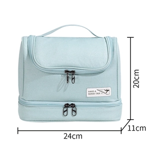 Large blue travel toiletry bag with dry-wet separation and Have A Good Trip tag