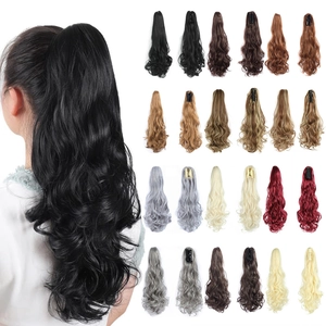 Claw Clip Ponytail Extension Heat Resistant Synthetic Fiber Long Wave Curly Fluffy Hairpiece For Women Natural Matte