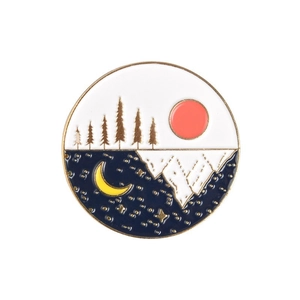 Creative punk sun and moon scenery metal badge with polished gold landscape design