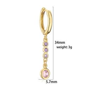18K gold plated hoop earrings with pink gradient zircon chain drops and 34mm length