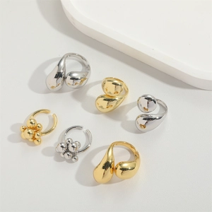 French vintage style adjustable open rings in polished gold and silver metal beads finish
