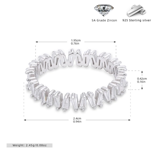 Detailed size specifications of the 925 sterling silver V-shaped ring with 5A zircon stones