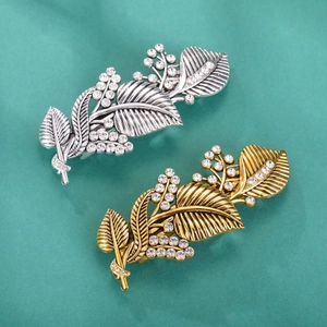 Vintage Alloy Leaf Rhinestone Spring Hair Clip Antique Gold Silver Electroplated Botanical Hairpin For Women Party Jewelry