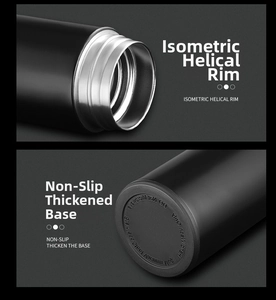 Detail of vacuum insulated bottle with spiral screw mouth and thickened anti-slip base
