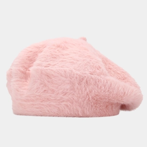 Chic pink faux mink fur beret hat for women featuring a thick warm fuzzy winter design