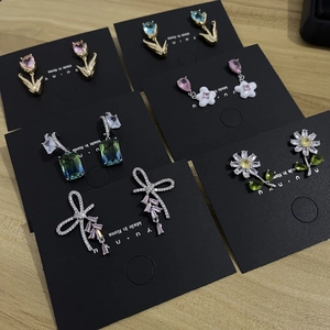 Luxury S925 silver earrings with crystal zircon in floral and geometric tulip designs
