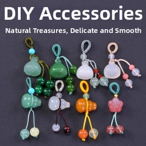 Detailed close-up of colorful DIY gemstone gourd and plum blossom charms with braided cords